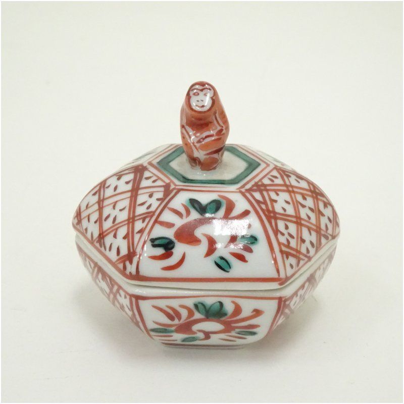 京焼 高野昭阿弥造 赤絵干支申香合（箱付） 茶道具 茶道 香道 香道具