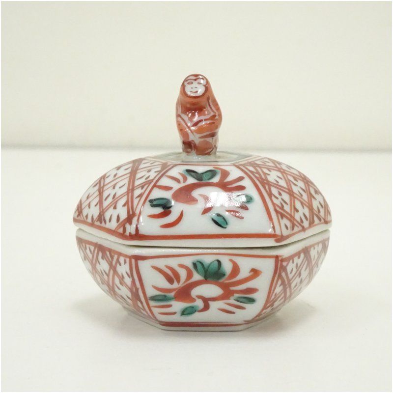 京焼 高野昭阿弥造 赤絵干支申香合（箱付） 茶道具 茶道 香道 香道具