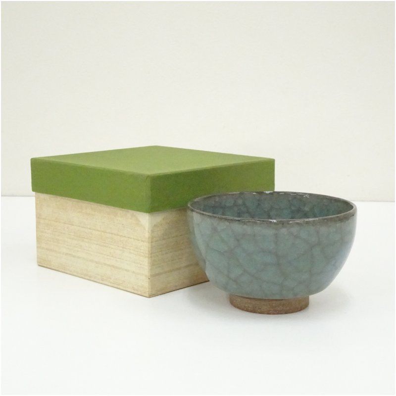 富田猛造 氷裂貫入釉茶碗（箱付） 茶道 抹茶 おしゃれ 抹茶茶碗 抹茶碗