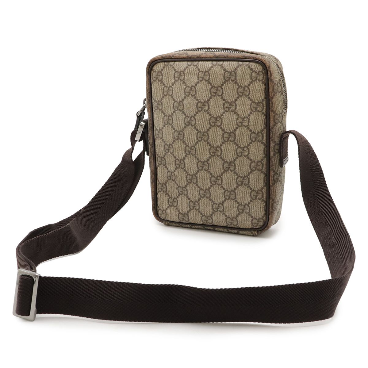 GUCCI グッチ GGプラス GGスプリーム ショルダーバッグ ポシェット 斜め掛け PVC レザー カーキベージュ ダークブラウン 茶 122754