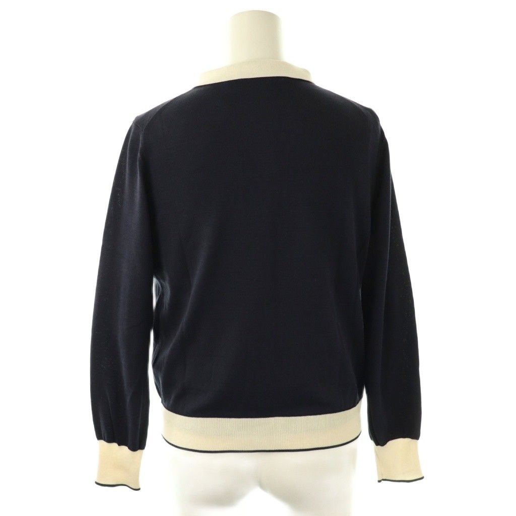 アナイ ANAYI コットンシルク配色アンサンブル カーディガン 長袖カットソー 38 ネイビー オフホワイト DO OS