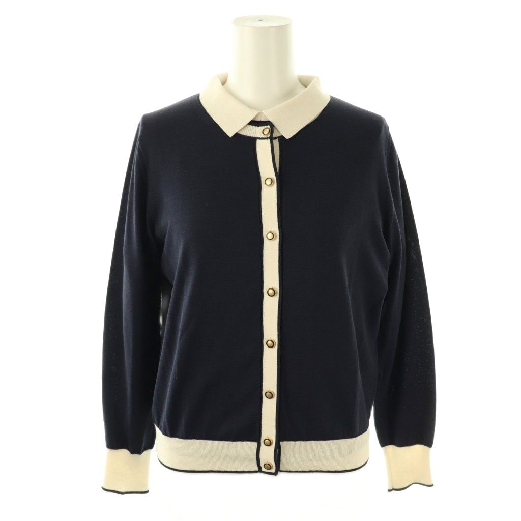 アナイ ANAYI コットンシルク配色アンサンブル カーディガン 長袖カットソー 38 ネイビー オフホワイト DO OS