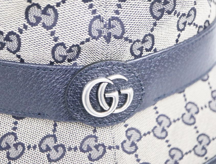 グッチ GUCCI 576587 GGキャンバス バケットハット ネイビー GGロゴ サイズM 58 cm ユニセックス 帽子