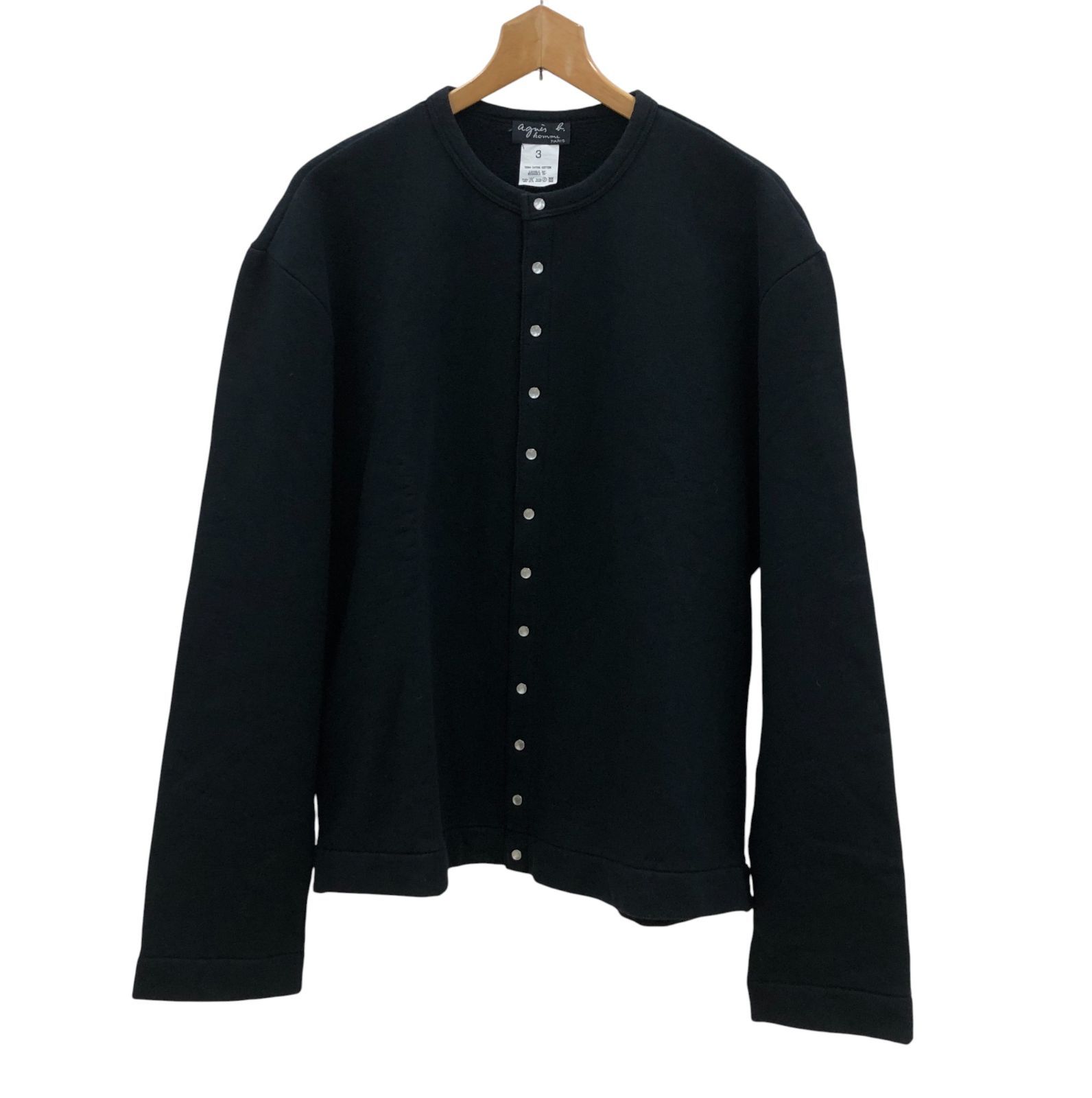 agnes b hommeスナップカーディガンsize3ブラック 綿100% ZM1672【美品】agnes b. homme アニエスベーオム スナップボタン