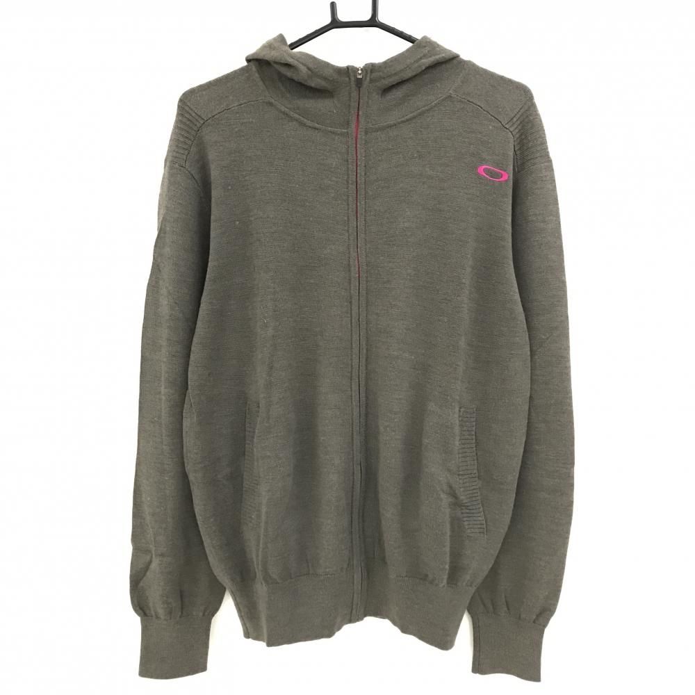 【美品】OAKLEY ニットジップフーディー 刺繍ロゴ XLサイズ アイボリー 美品】OAKLEY ニットジップフーディー 刺繍ロゴ XLサイズ アイボリー