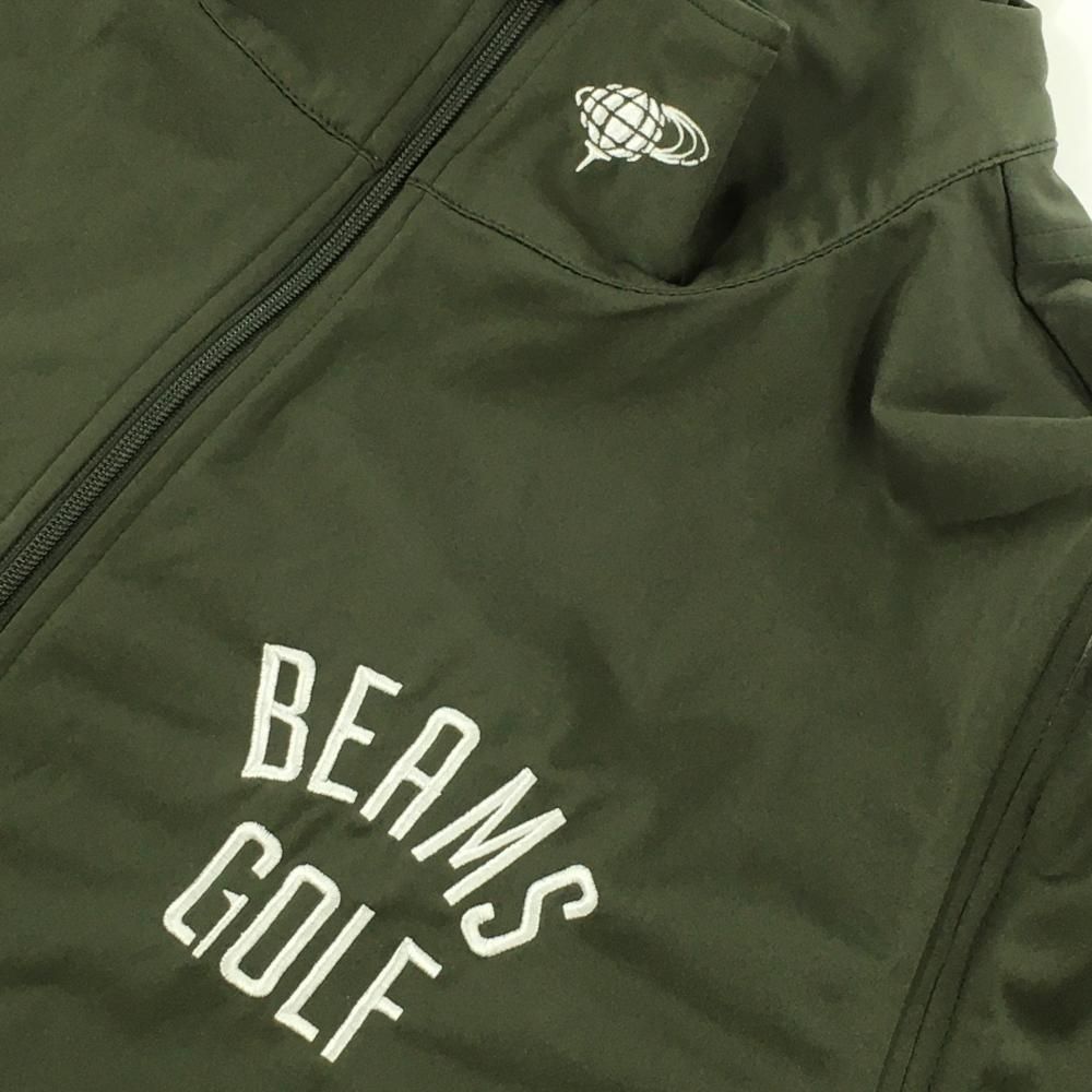 美品】ビームスゴルフ 2WAYジャケット カーキ×白 ロゴ刺しゅう 袖着脱