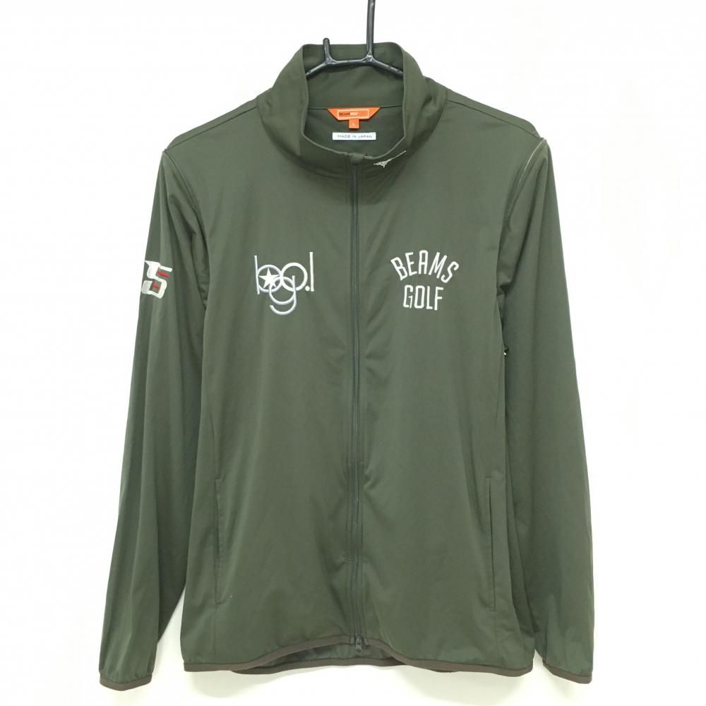 BEAMS GOLF 長袖ジャケット XL カーキ 美品】ビームスゴルフ 2WAYジャケット カーキ×白 ロゴ刺しゅう 袖着脱