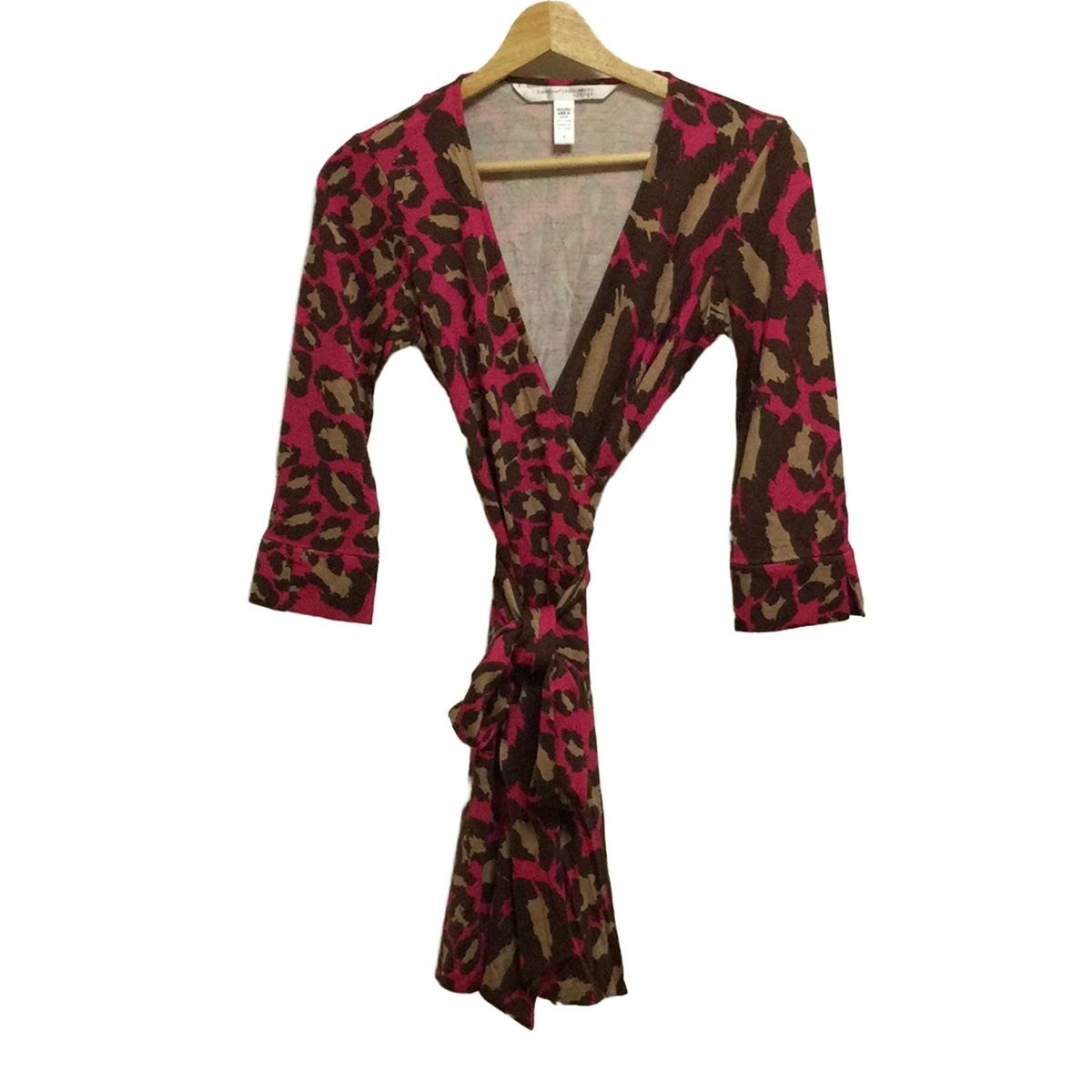 ダイアン フォン ファステンバーグ ワンピース サイズ2 S レディース ピンク ベージュ ダークブラウン 七分袖 ロング カシュクール