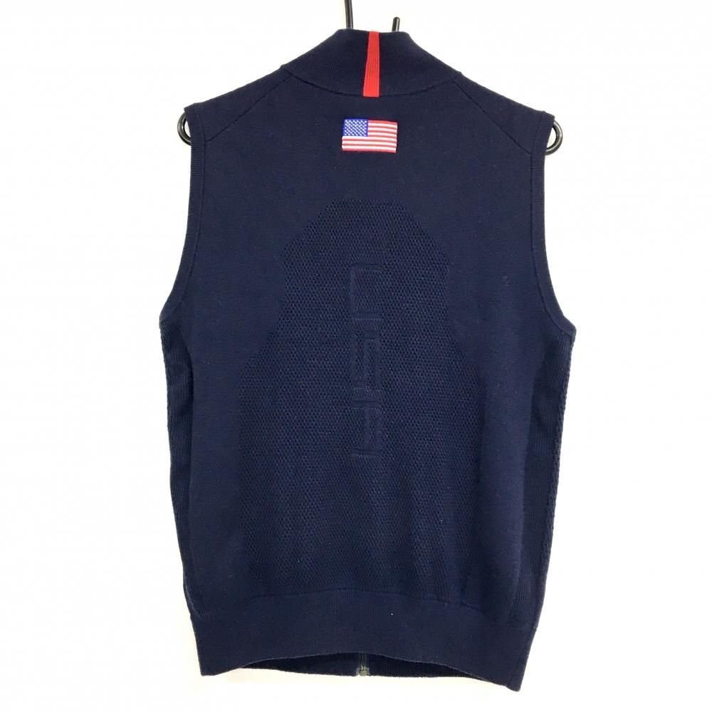 超 RLXラルフローレン ニットジップベスト ネイビー 背面一部メッシュ編み ウール混 メンズ SP ゴルフウェア Ralph Lauren
