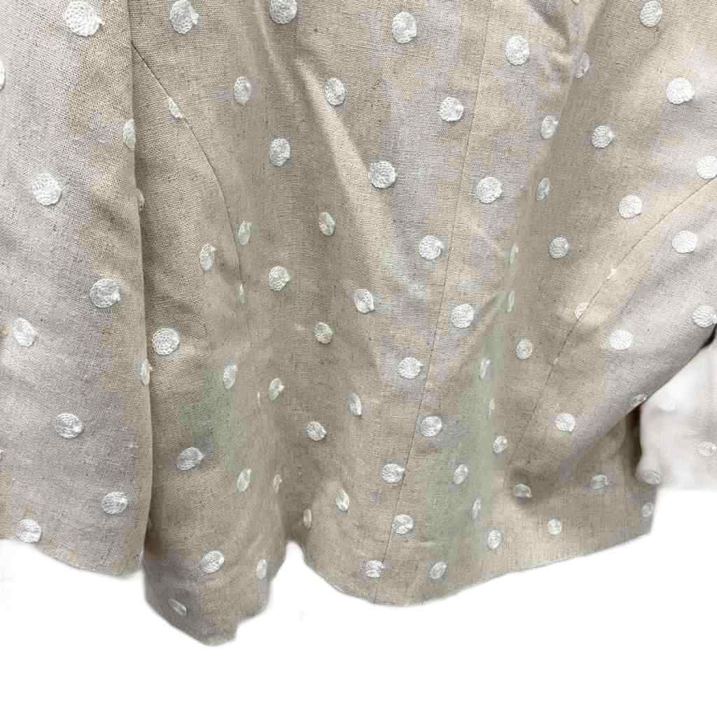 ルネ Rene 美品 ノーカラージャケット ドット柄 半袖 麻 リネン混 34 S