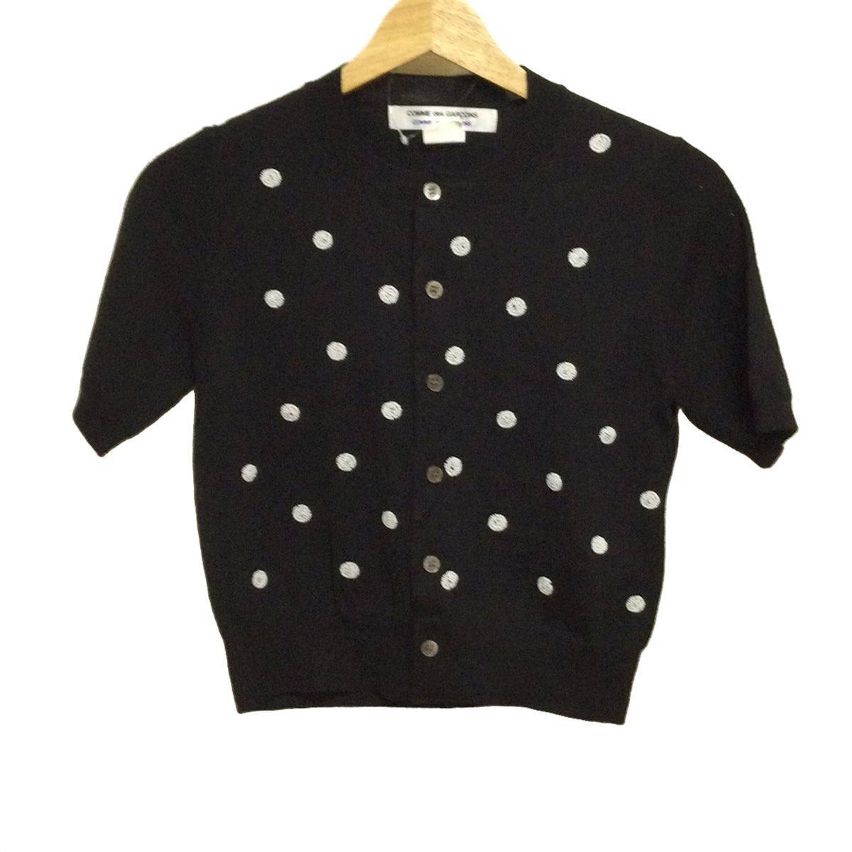 コムデギャルソンコムデギャルソン カーディガン サイズXS レディース 黒 白 半袖 ドット柄 ビーズ