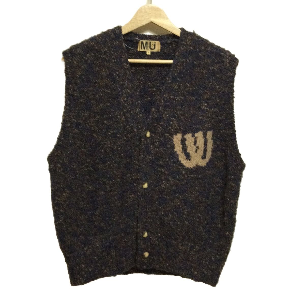 M U SPORTS ミエコウエサコ ベスト サイズ52 メンズ - ネイビー×ダークブラウン×ベージュ ニット