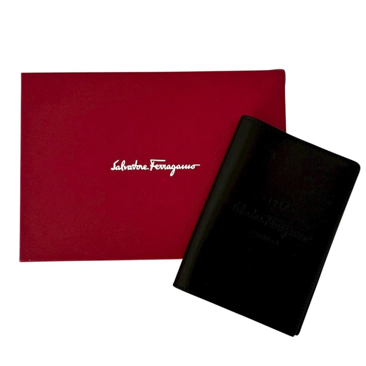 Salvatore Ferragamo フェラガモ 手帳カバー 二つ折り 小物 ロゴ レザー ブラック 黒