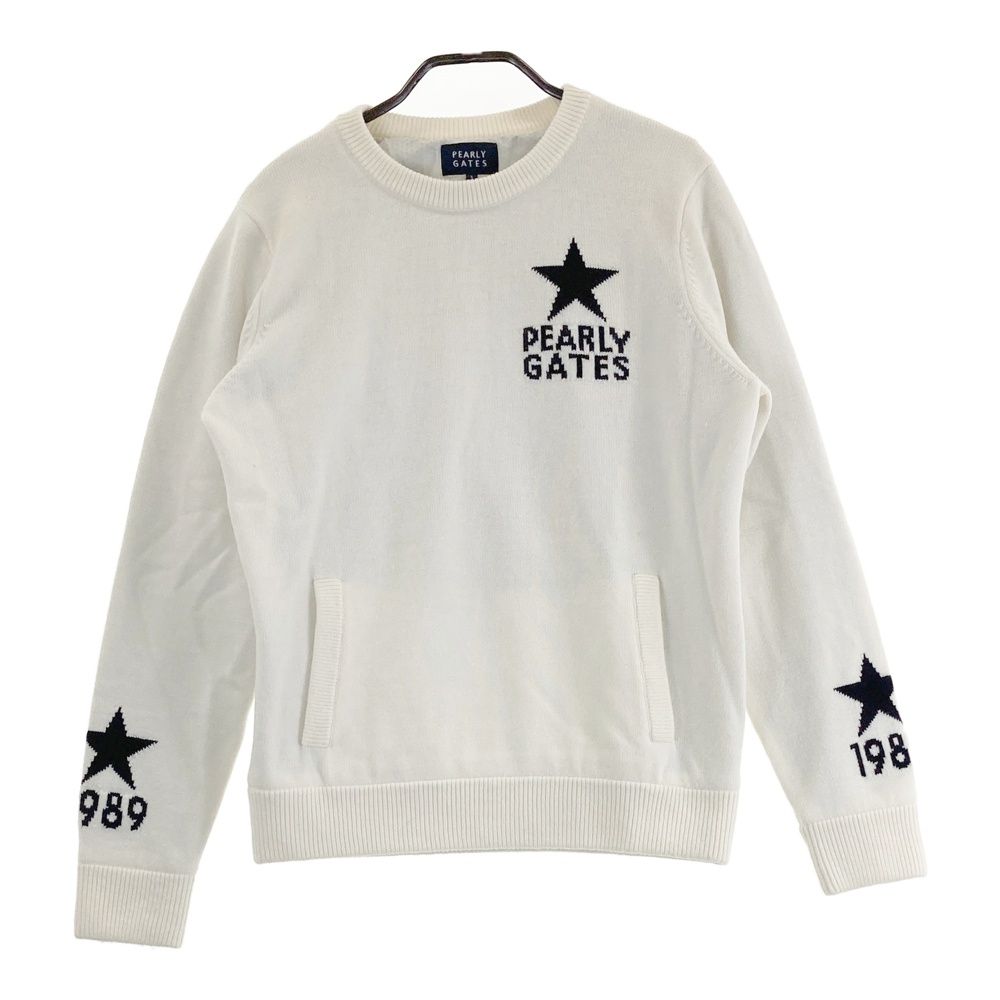 サイズ 1 PEARLY GATES パーリーゲイツ 裏地付 ウール混 ニットセーター ホワイト系 ゴルフウェア レディース ストスト