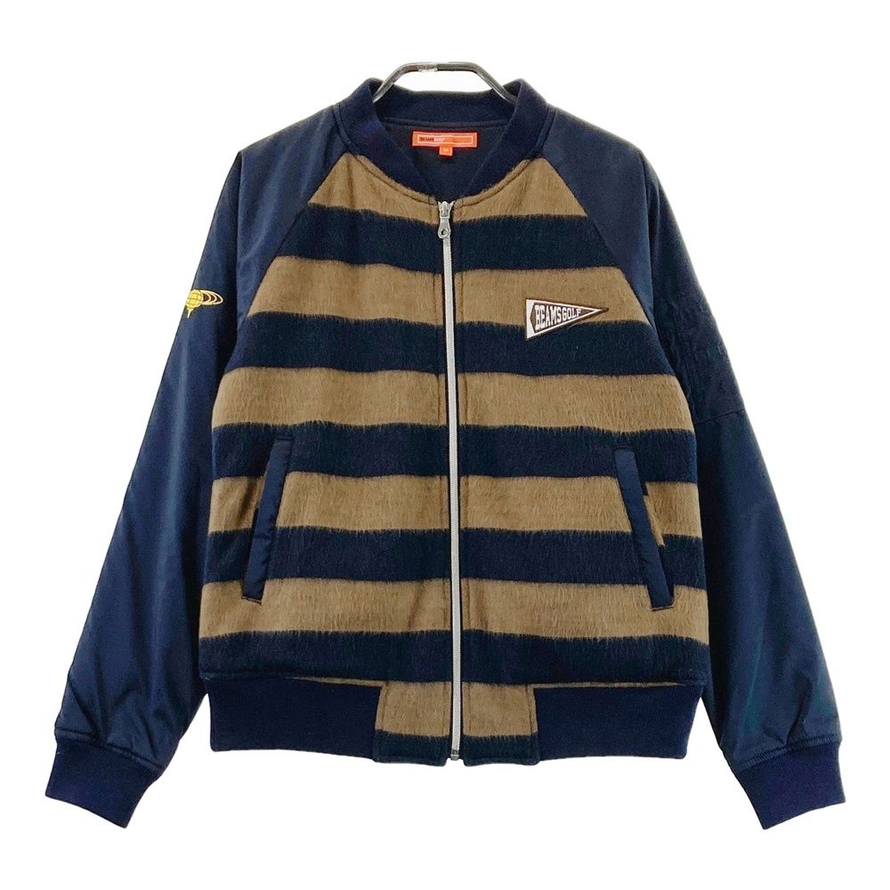 サイズ M BEAMS GOLF ビームスゴルフ 長袖ジップ 中綿ジャケット ボーダー柄 ネイビー系 ゴルフウェア レディース ストスト