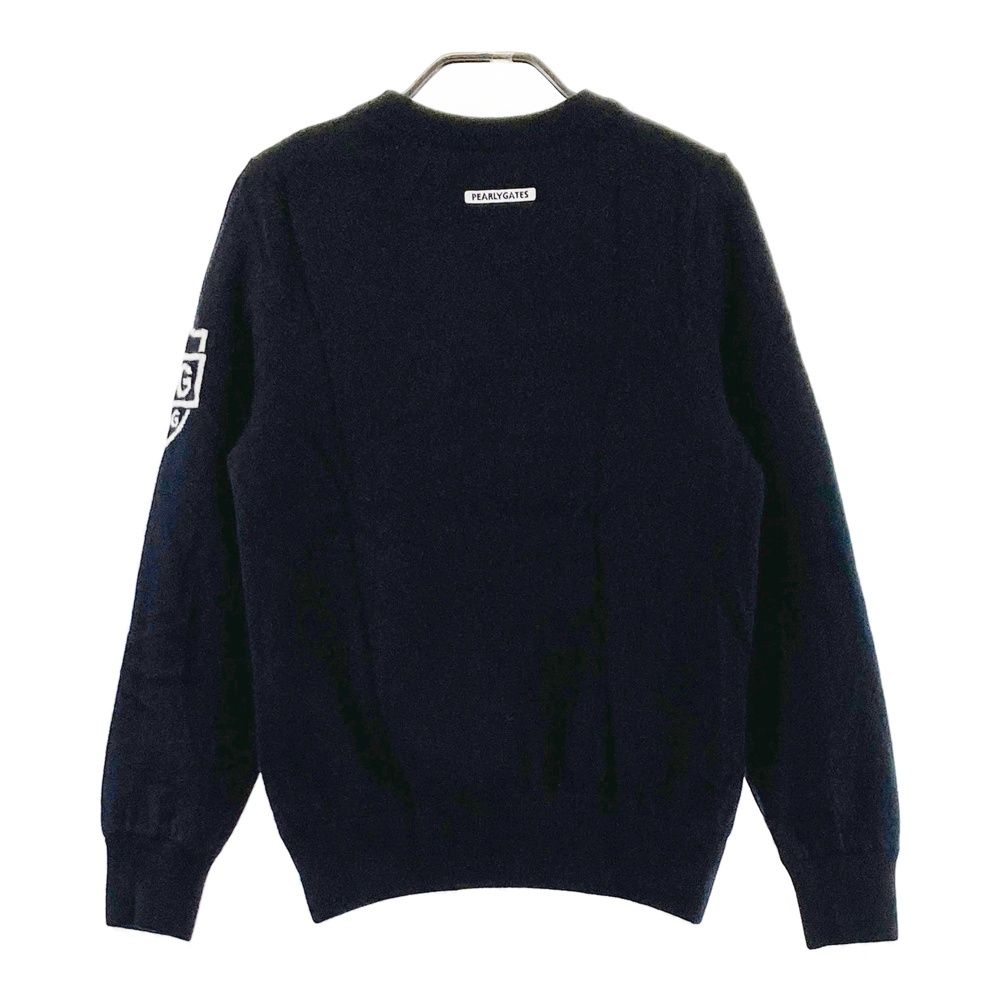 サイズ 1 PEARLY GATES パーリーゲイツ 裏地付 カシミヤ ニットセーター ネイビー系 ゴルフウェア レディース ストスト