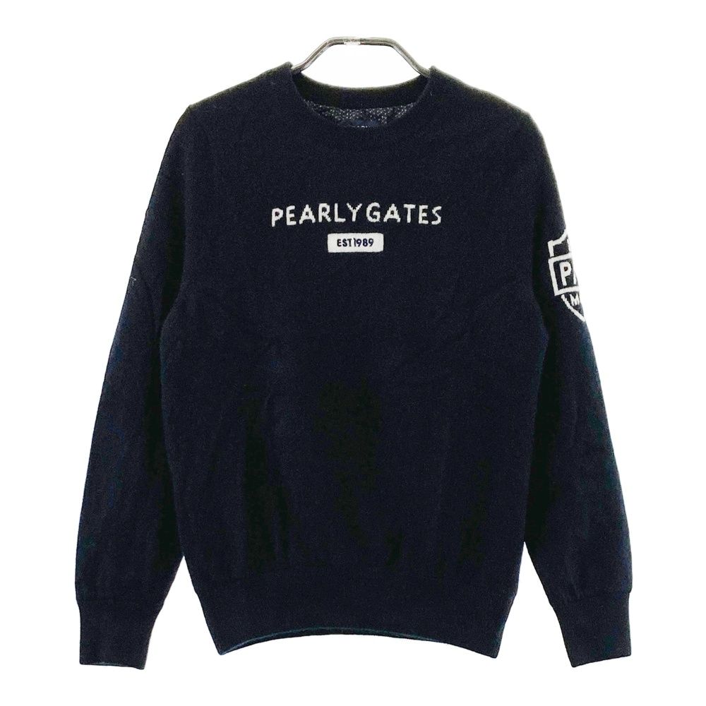 サイズ 1 PEARLY GATES パーリーゲイツ 裏地付 カシミヤ ニットセーター ネイビー系 ゴルフウェア レディース ストスト