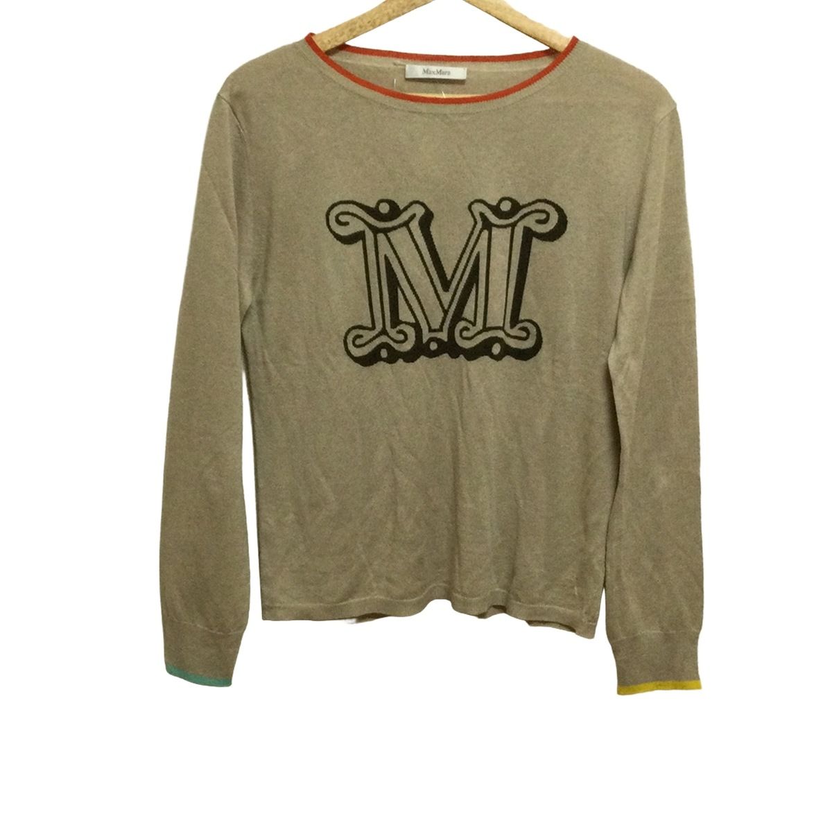 Max Mara マックスマーラ 長袖セーター サイズS レディース - ベージュ×ダークグレー×マルチ クルーネック