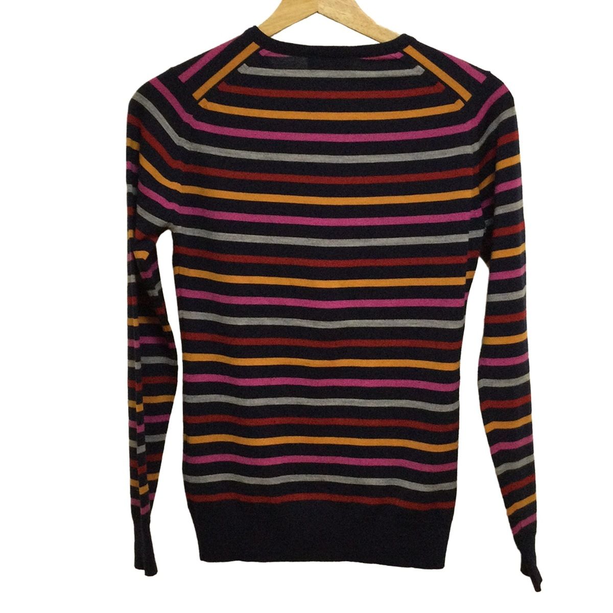 JOHN SMEDLEY ジョンスメドレー カーディガン サイズS レディース - ダークネイビー×ピンク×マルチ 長袖 ボーダー