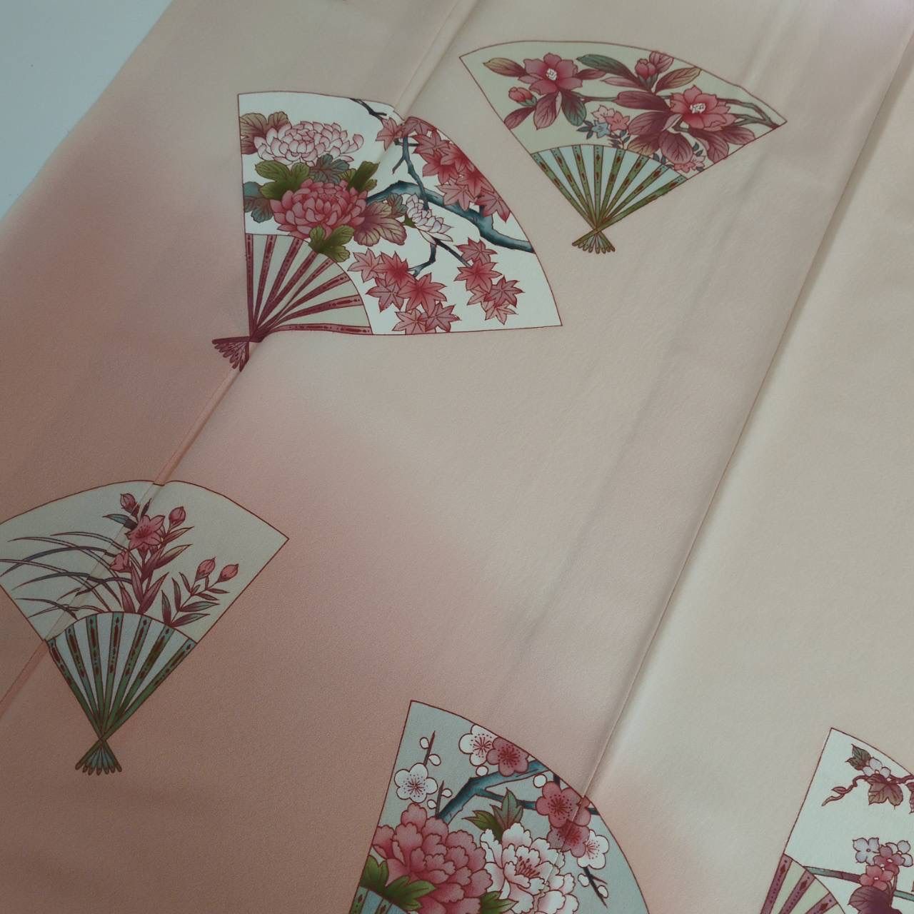 付下げ 扇に花柄 裄65 紋無し 訪問着 正絹 着物 MK-2343 - メルカリ