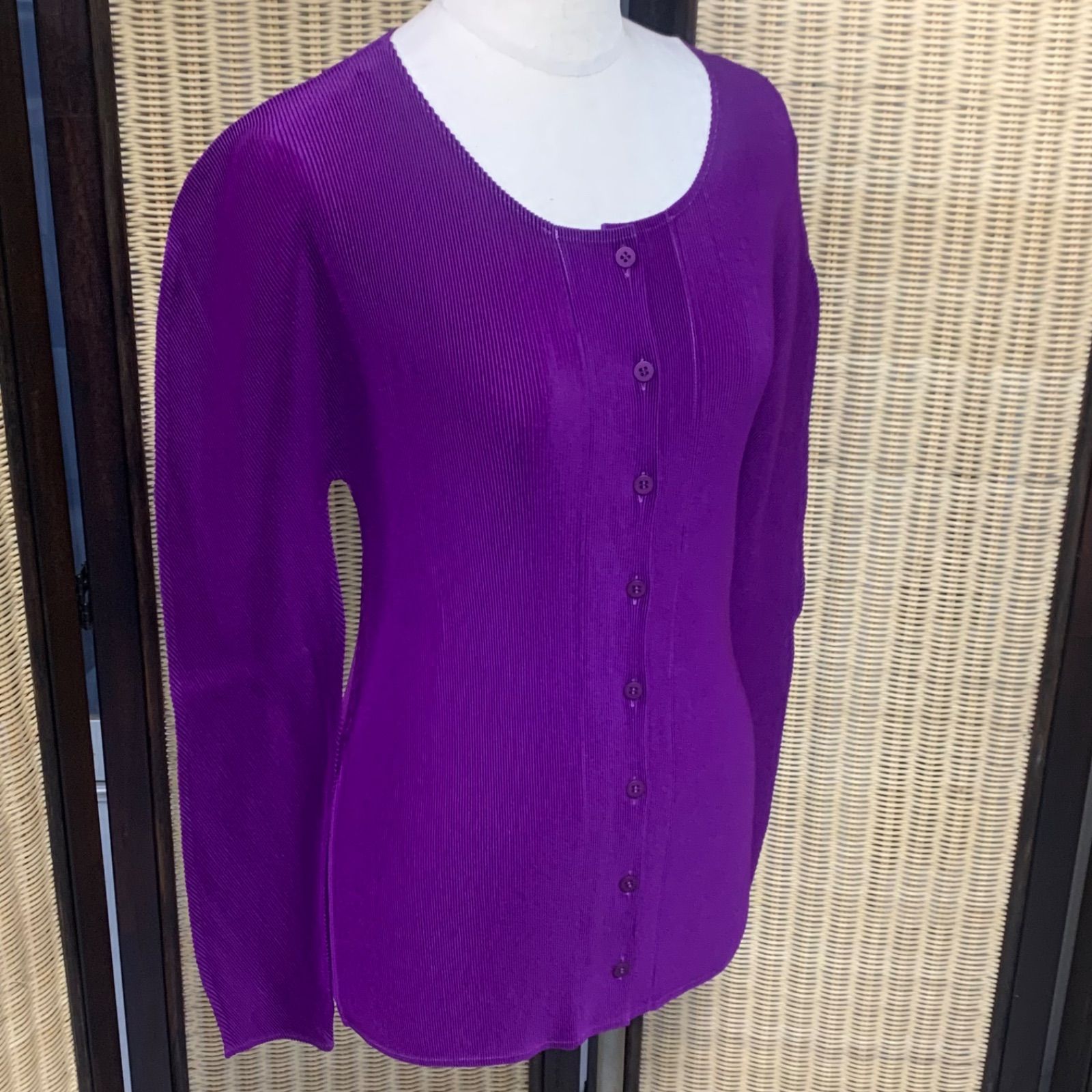 イッセイミヤケ　 長袖カーディガン I.S.タグ】80s イッセイミヤケ 長袖 カーディガン ボレロ M 麻 【公式