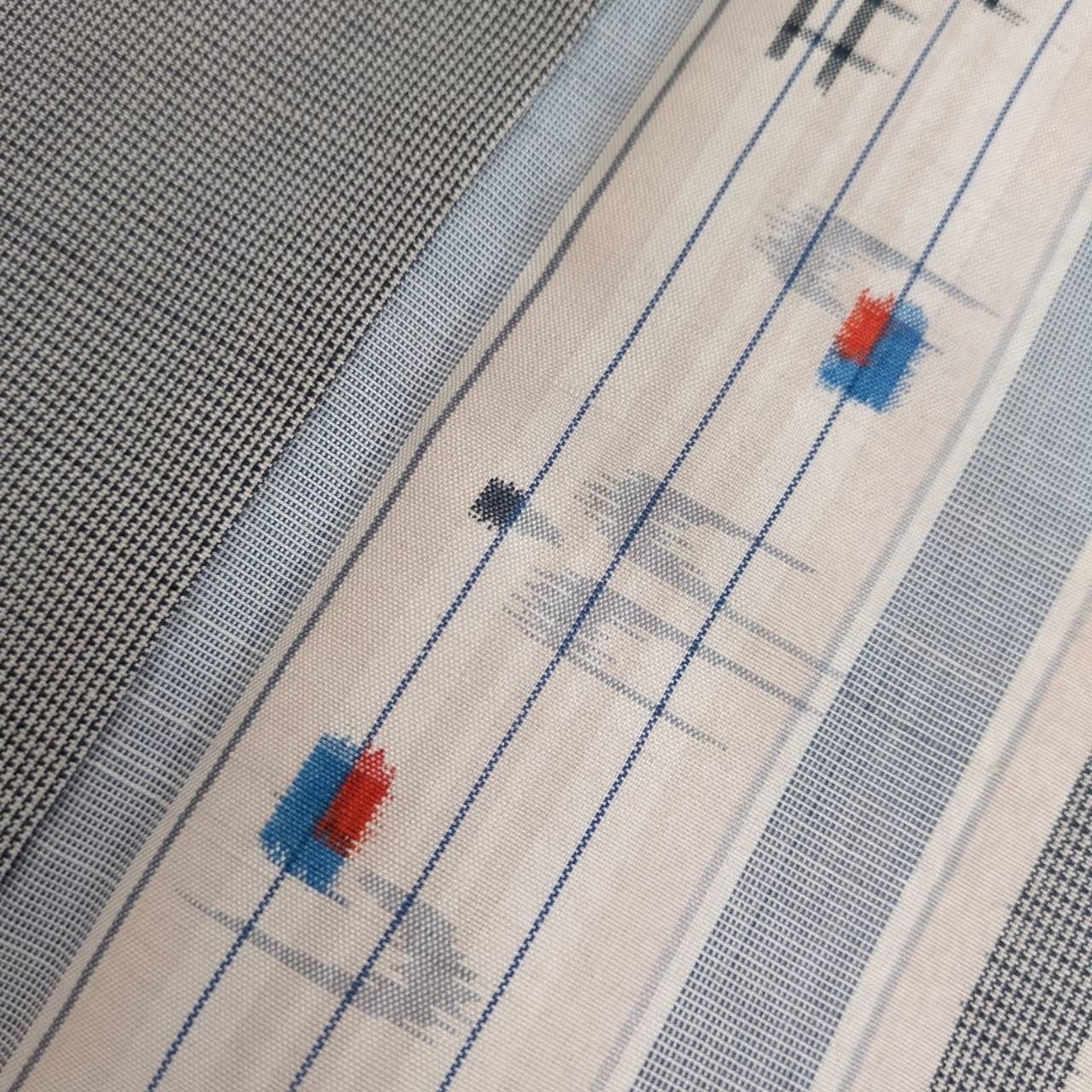 紬 単衣 琉球絣 縞模様 裄68 真綿 正絹 着物 MK-2344