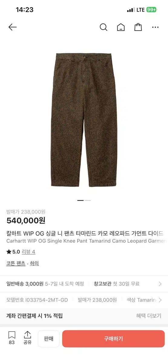 Carhartt カーハート WIP ヒョウ柄 レオパード カモフラージュ パンツ