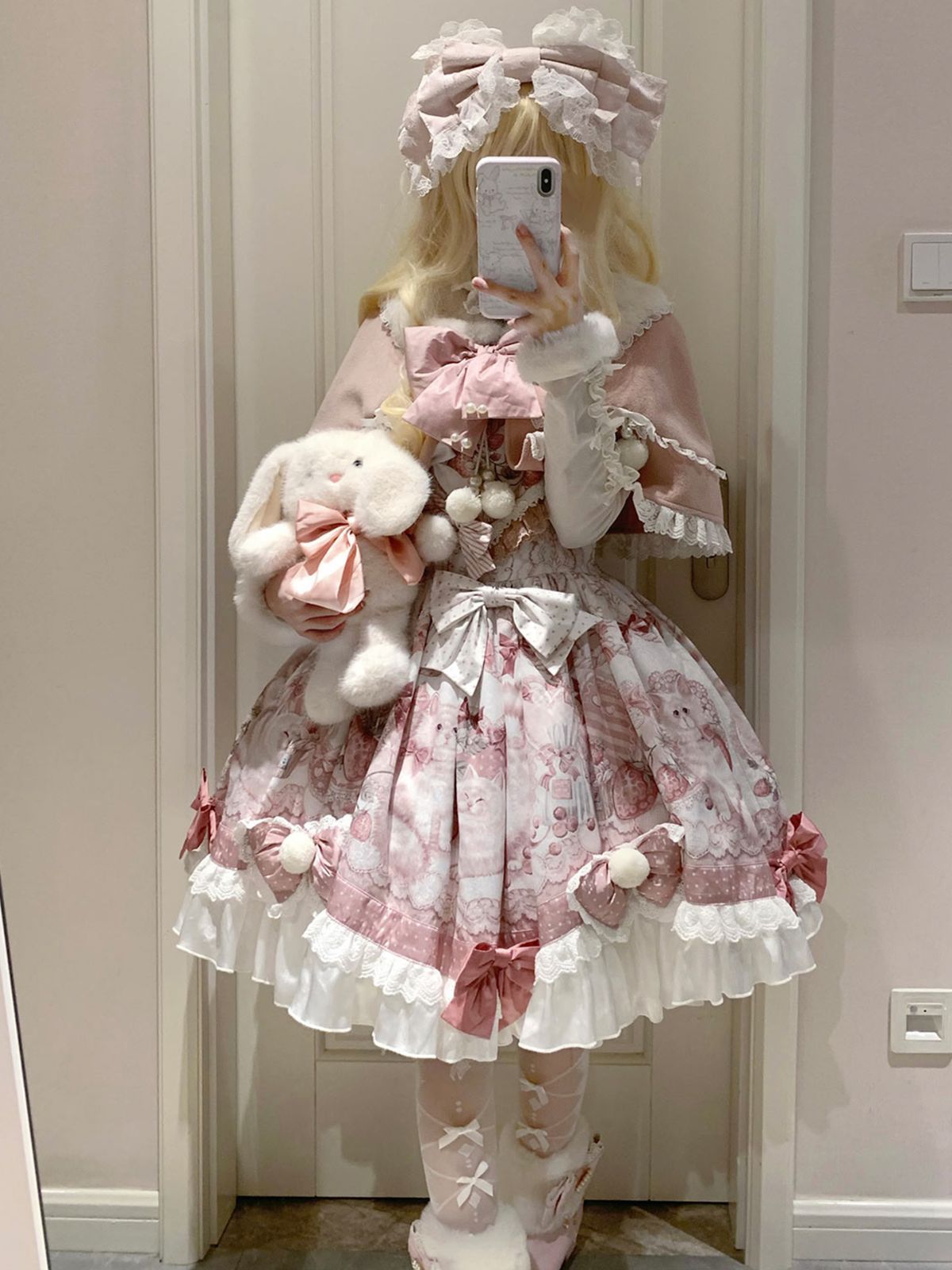ロリータワンピース lolitaドレス クローク ワンピース プリンセス風 少女風 レース＆リボン装飾 コスプレ普段着