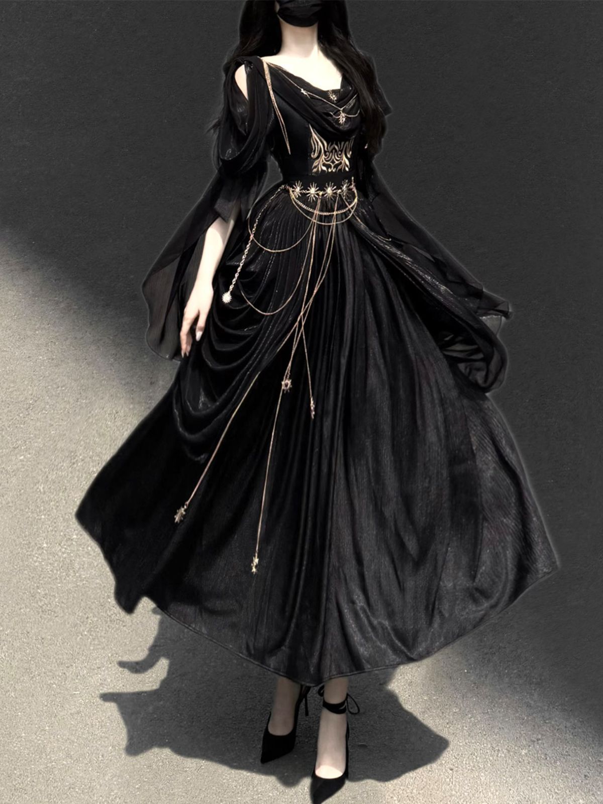 ゴシック風ロリータ コスプレ衣装 ゴスロリ lolitaドレス 感 舞台衣装 イベント向け 普段着ブラック