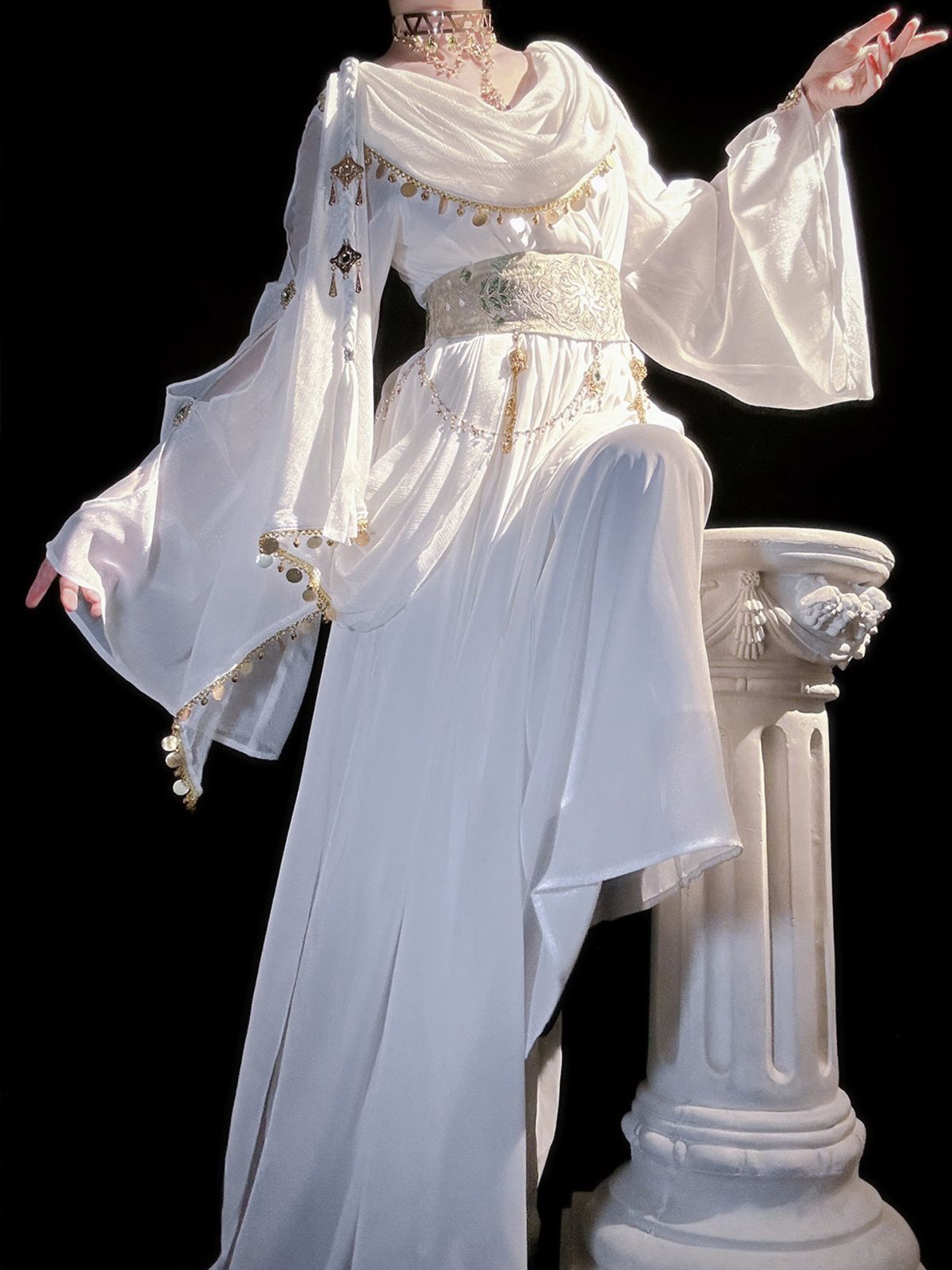 ロリータギリシャ風 lolitaドレス ワンピース コスプレ ロングスリーブ クラシカルデザイン 感 舞台衣装 イベント向け 普段着ホワイト