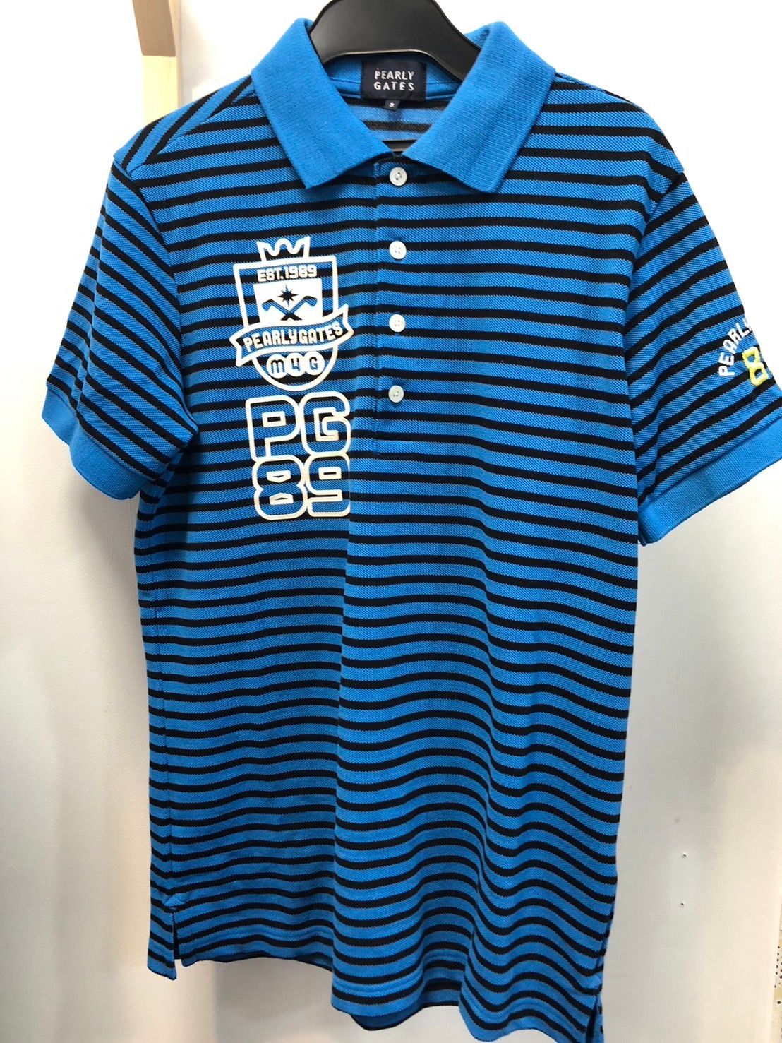 ◇PEARLY GATES パーリーゲイツ ポロシャツ ボーダー 青 サイズ3 053