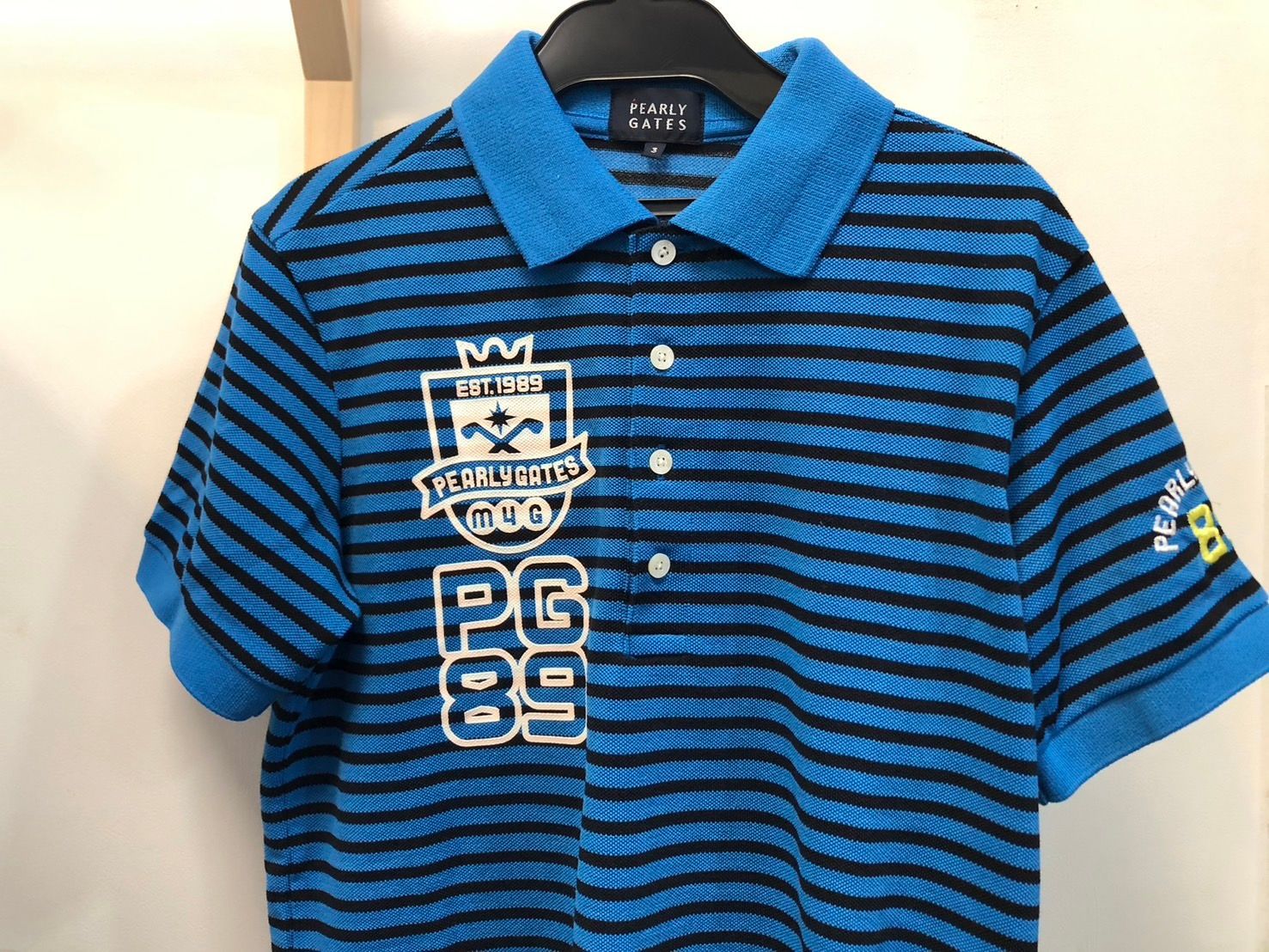 最新PEARLY GATES カラフルポロシャツ サイズ5 ◇PEARLY GATES パーリーゲイツ ポロシャツ ボーダー 青 サイズ3 053