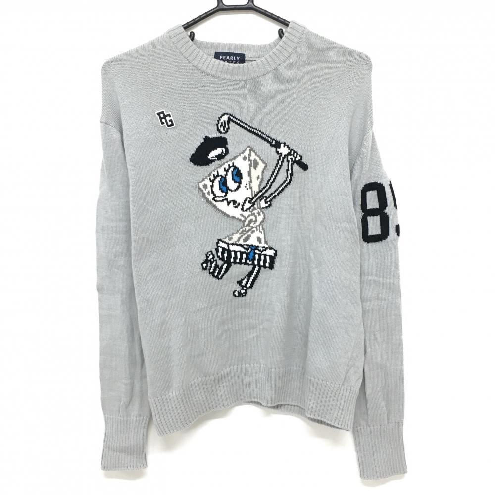 パーリーゲイツ スポンジボブ セーター ライトグレー 黒 ニット コットン100％ レディース 1 M ゴルフウェア PEARLY GATES