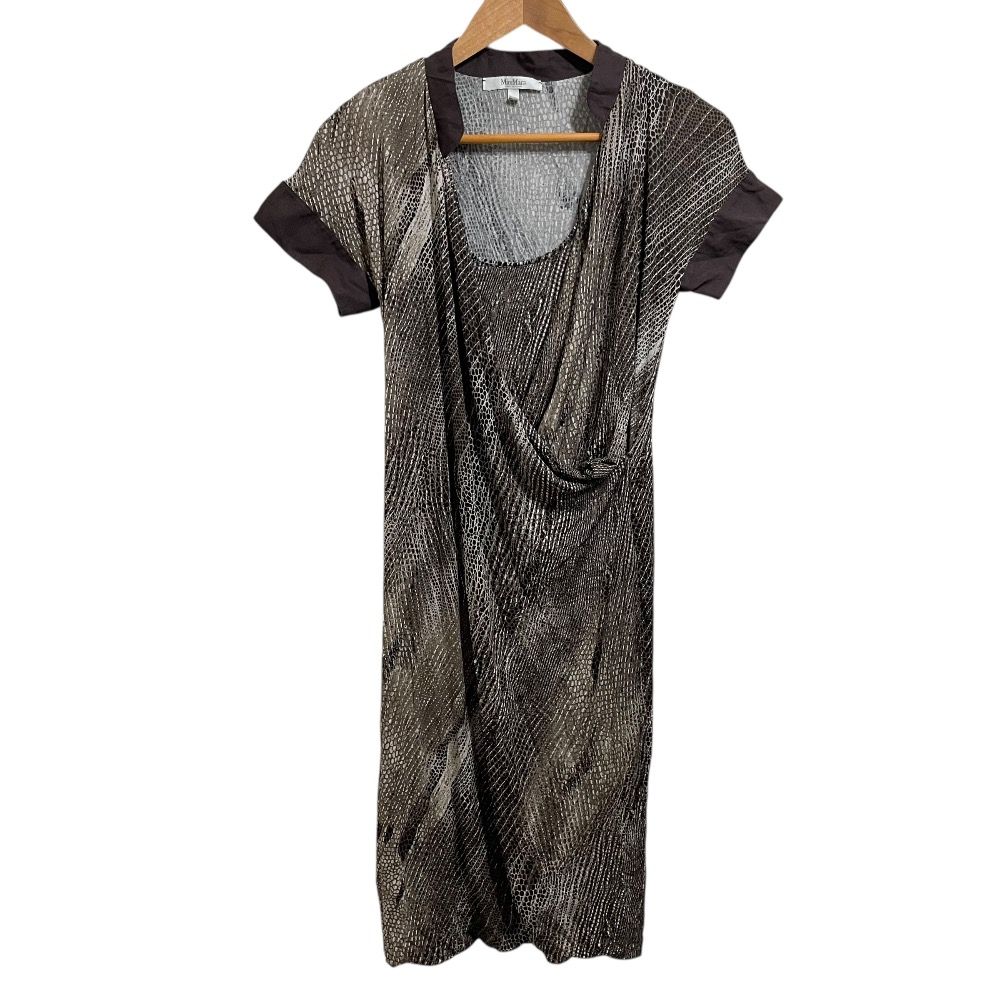 美品 Max Mara マックスマーラ 総柄 半袖 ひざ丈 タイト ドレープ  