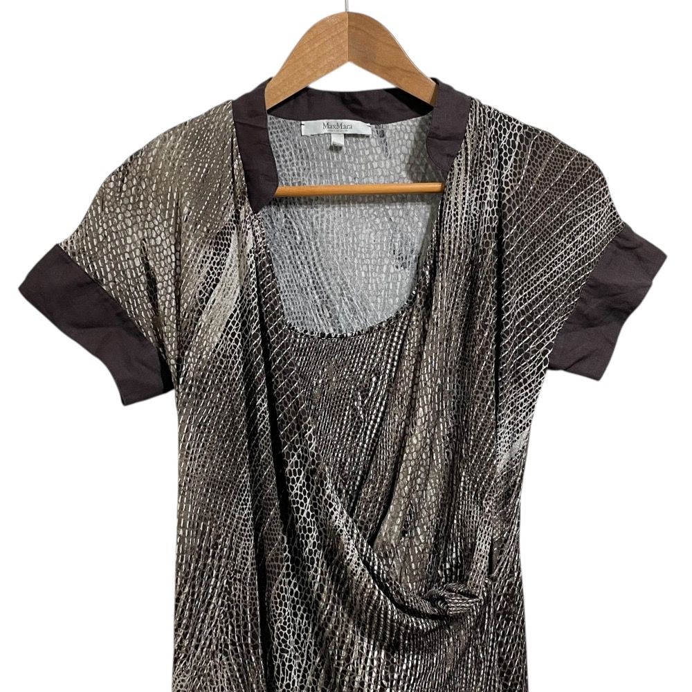 美品 Max Mara マックスマーラ 総柄 半袖 ひざ丈 タイト ドレープ  