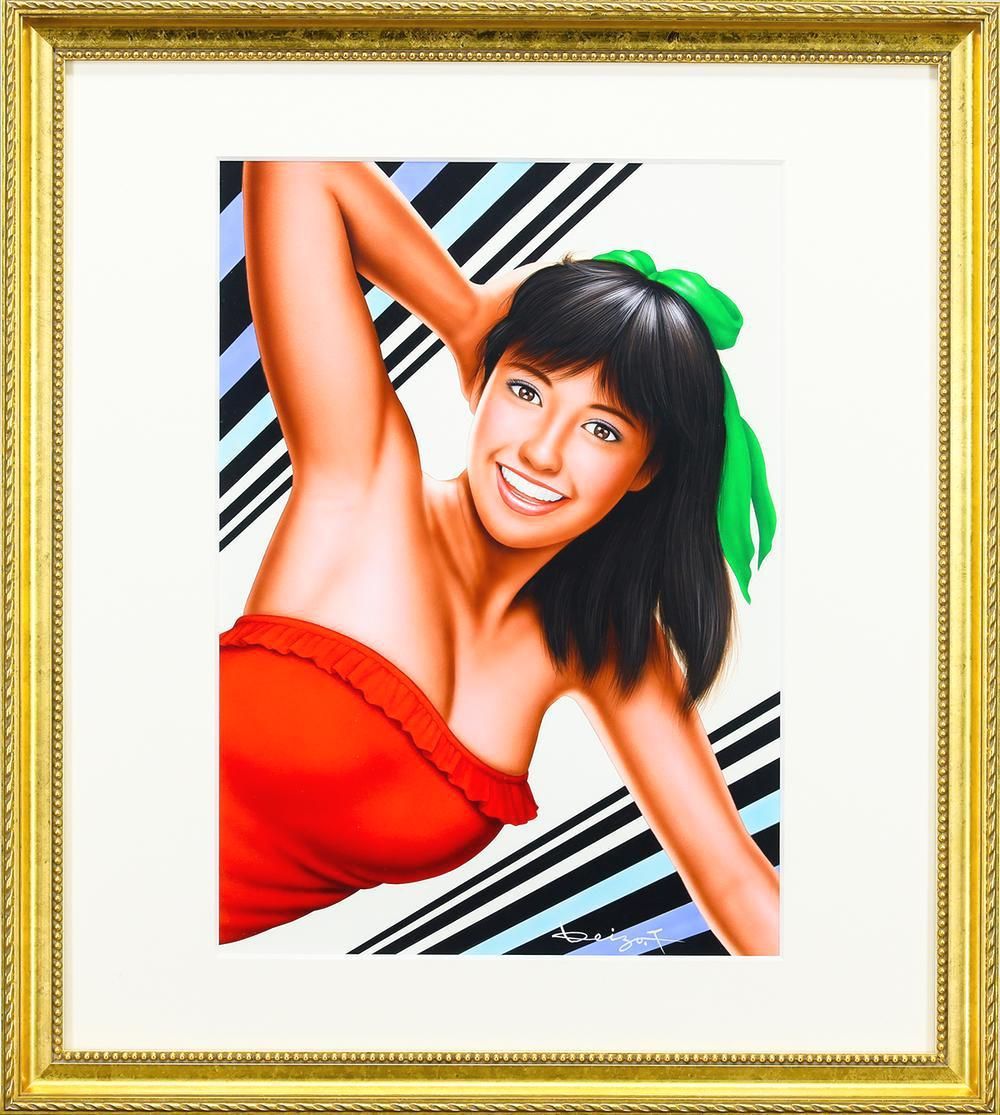 真作 WISH 塚本馨三 アクリル画 6号 眩しい笑顔が弾けるポップな美人 〇イラストレーター 絵本出版