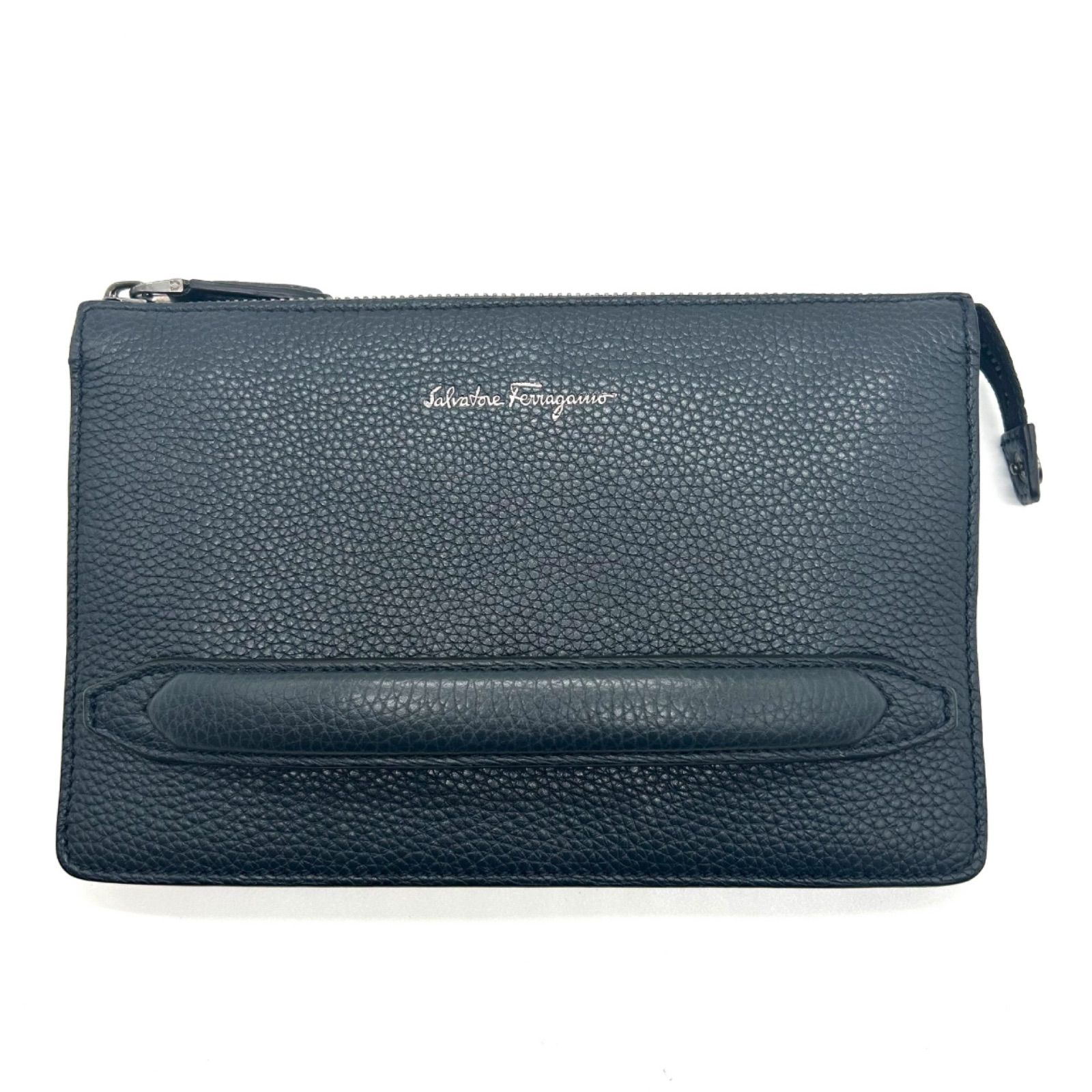 FERAGAMO フェラガモ クラッチバッグ レザー ネイビー メンズ 鞄 セカンドバッグ