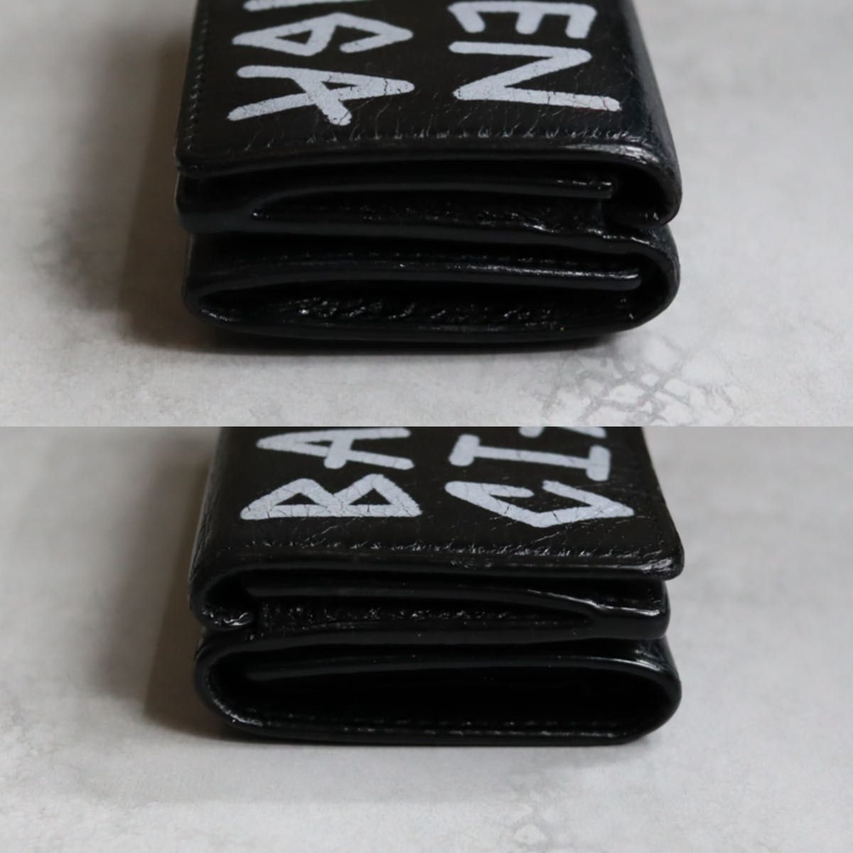 BALENCIAGA 三つ折り財布 ブラック レザー ロゴ付 BALENCIAGAシティ3つ折り♪レザーミニ財布♪ブラック (BALENCIAGA