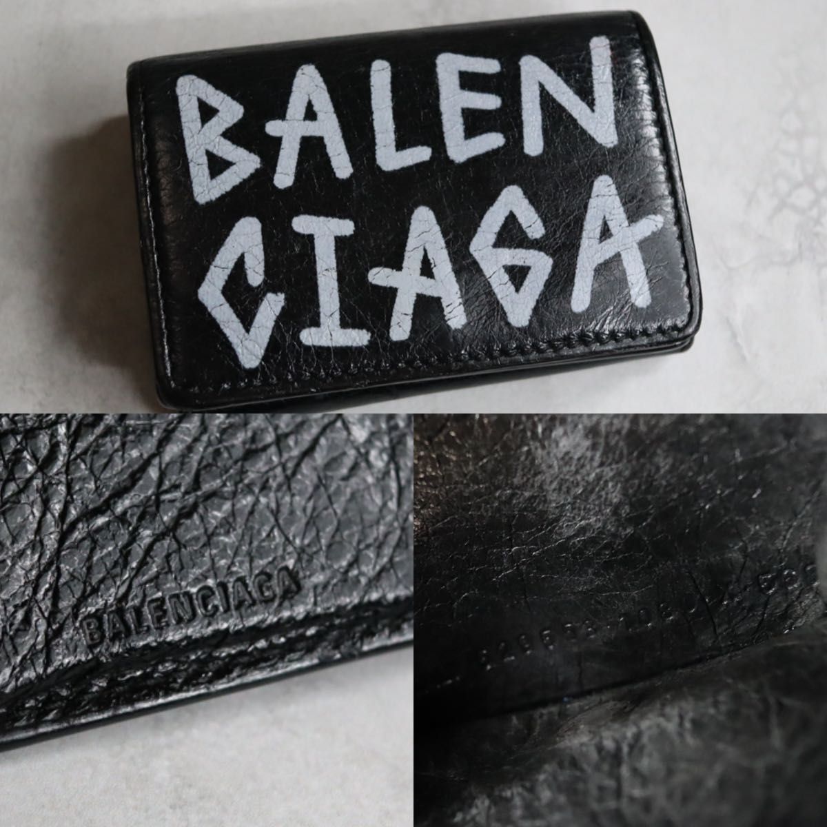 バレンシアガ ミニウォレット 三つ折り レザー グラフィック バレンシアガ グラフィティレザー ペーパーミニ コンパクトウォレット