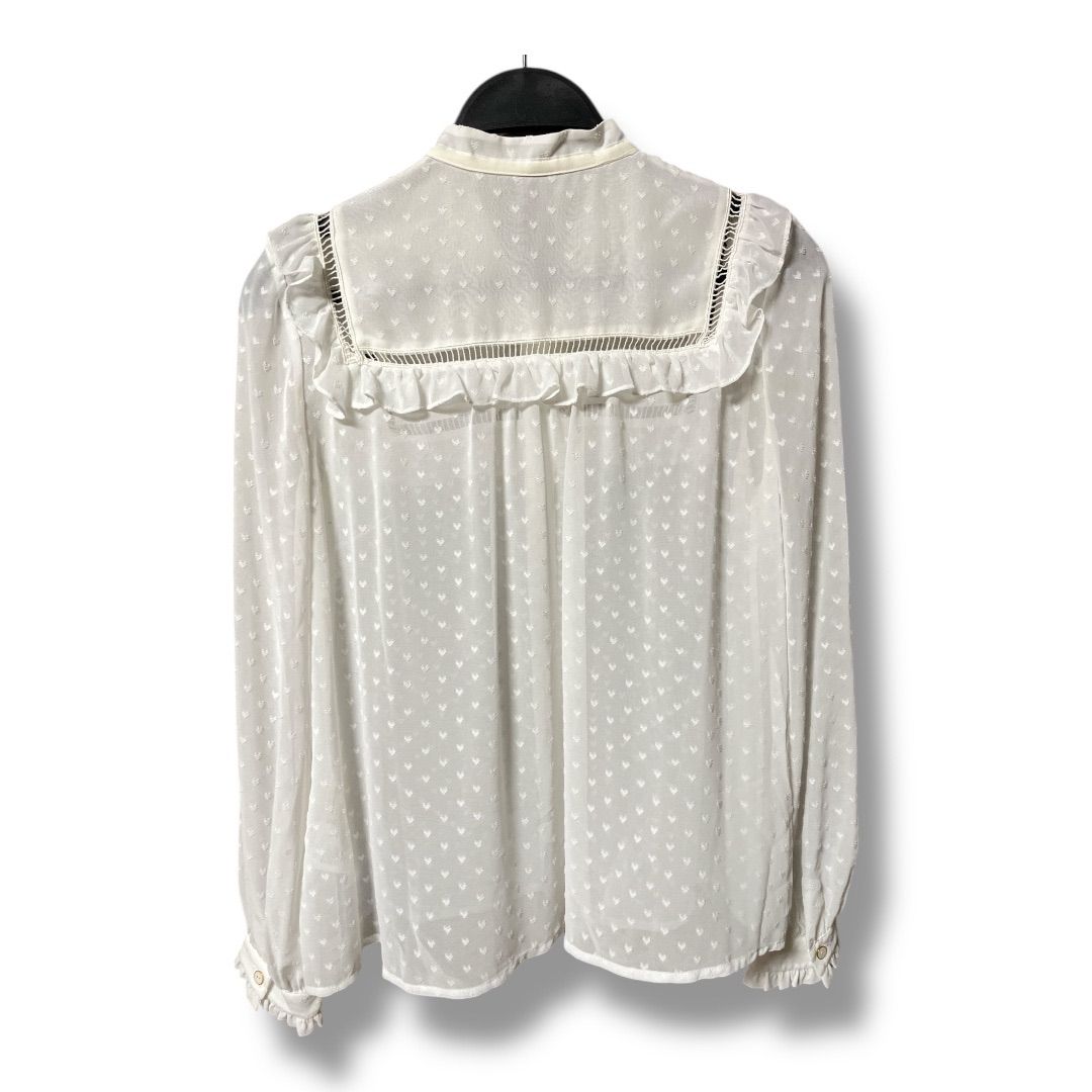 GRACE グレースコンチネンタル フリルブラウス キャミソール 透け感 フリル 長袖 ボウタイ ハート柄 定価26400円 レディース サイズ36 ホワイト 春 1 No.K 1078