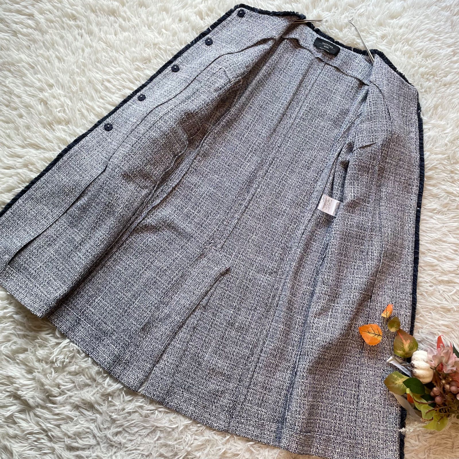 MaxMara マックスマーラ ロングコート ツイード ジャケット フリンジ 極美品 Max Mara マックスマーラ ノーカラーミックスツイードロング