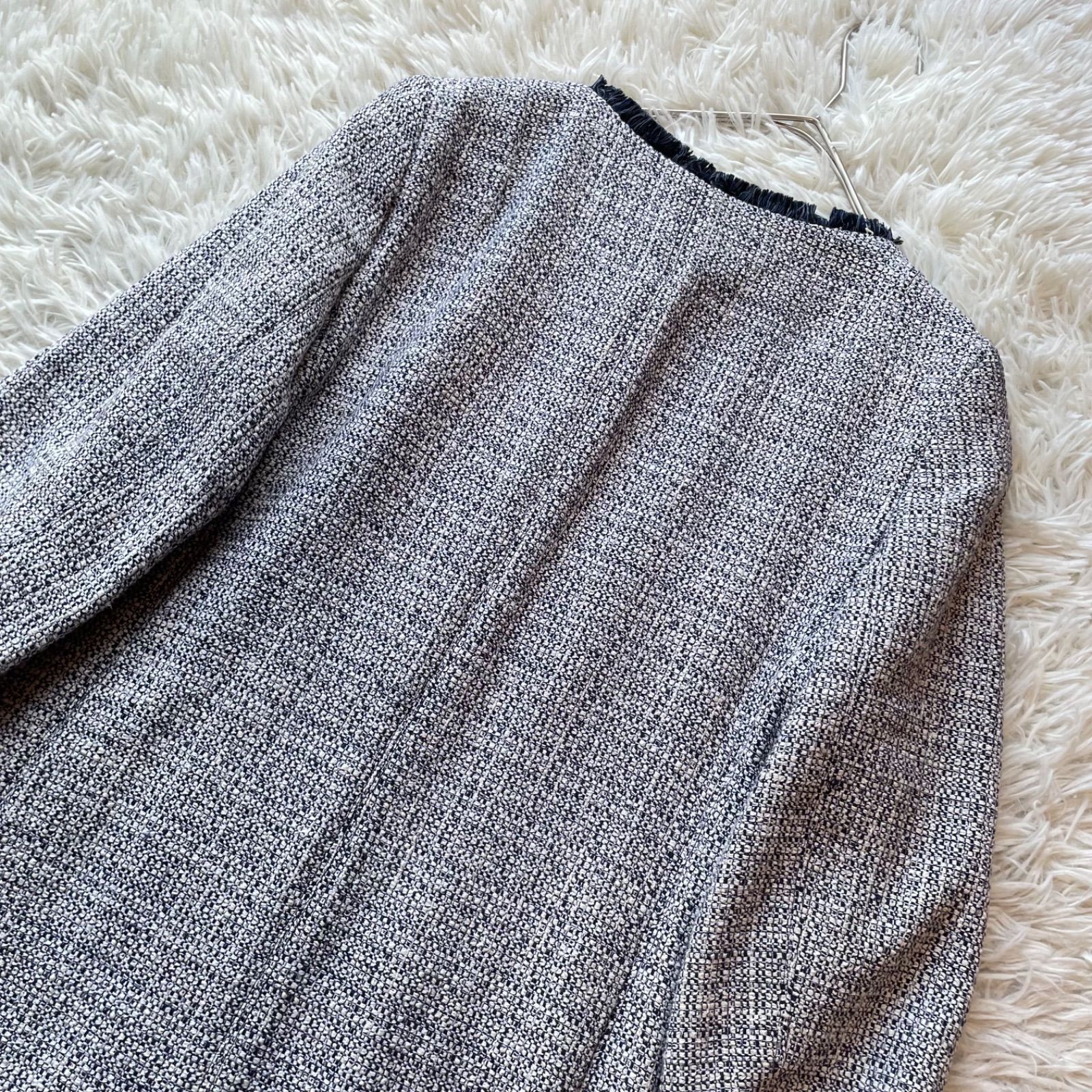 極美品 Max Mara マックスマーラ ノーカラーミックスツイードロング