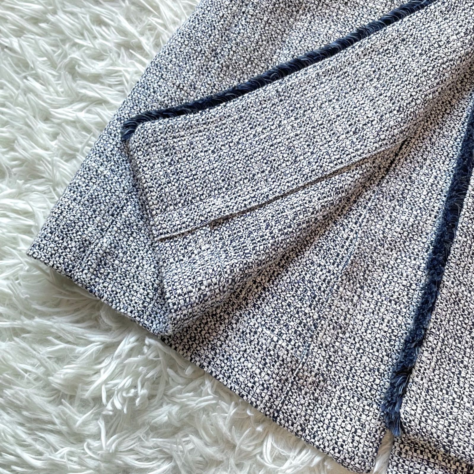 極美品 Max Mara マックスマーラ ノーカラーミックスツイードロング