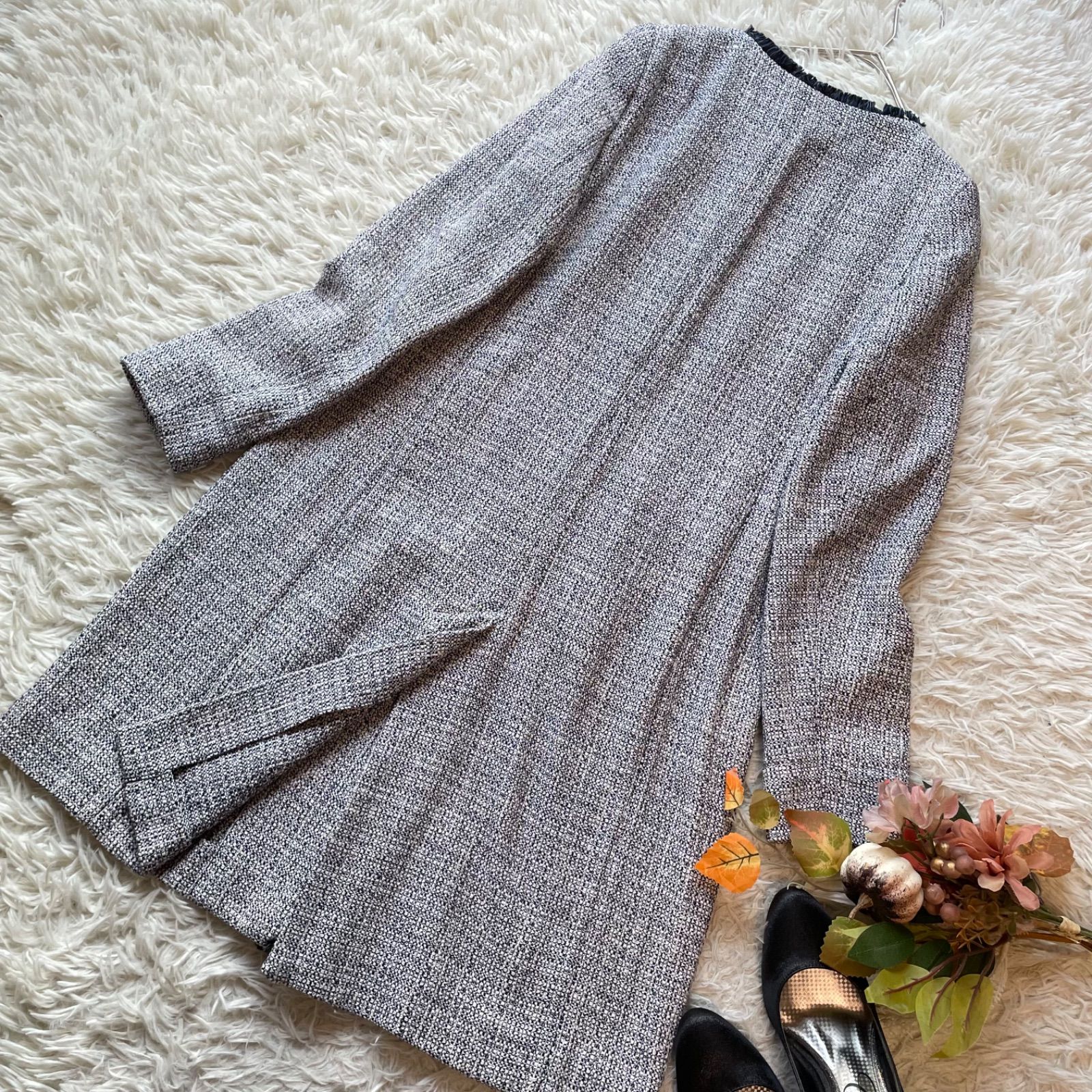 極美品 Max Mara マックスマーラ ノーカラーミックスツイードロング