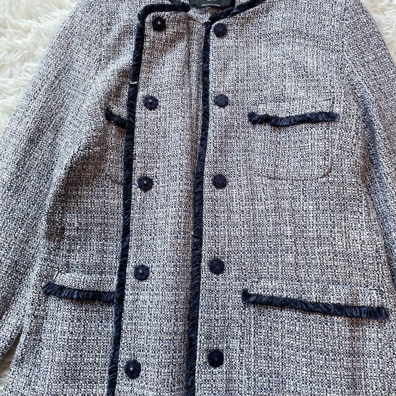 極美品 Max Mara マックスマーラ ノーカラーミックスツイードロング