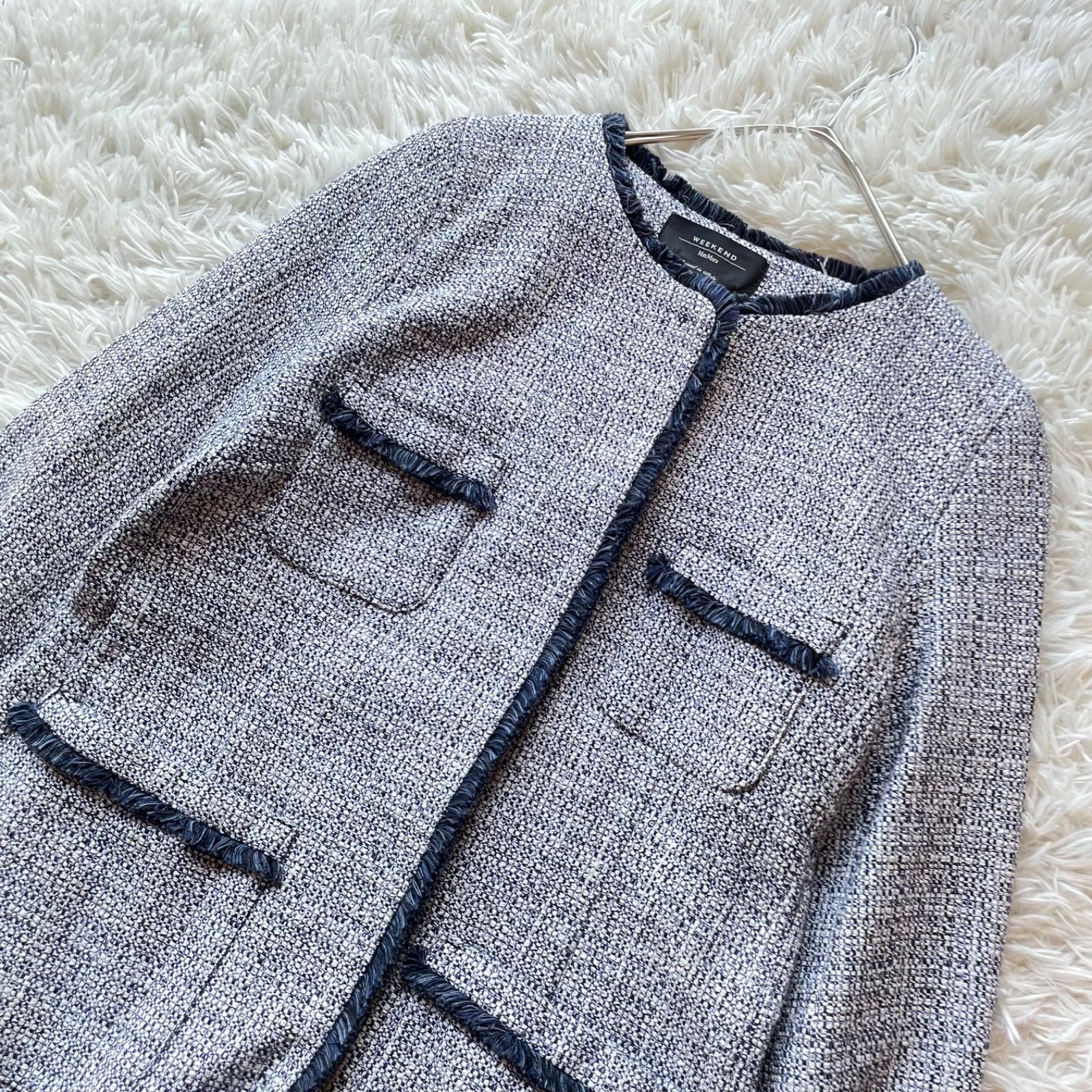 極美品 Max Mara マックスマーラ ノーカラーミックスツイードロング