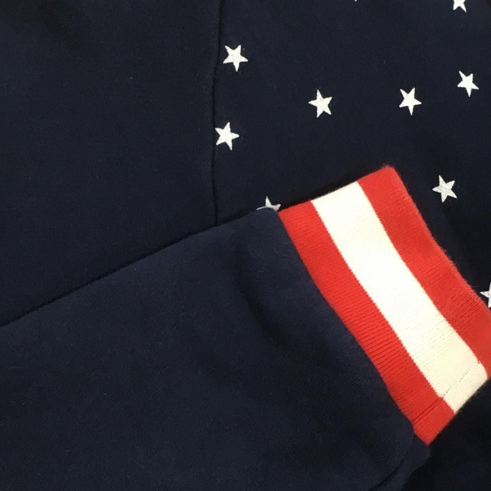 パーリーゲイツ ジップパーカー ネイビー×レッド 身頃星柄 裏起毛