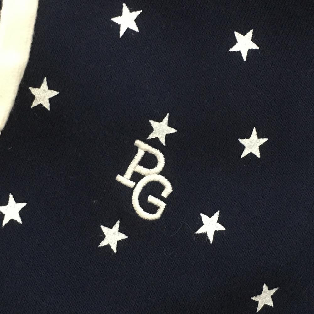 パーリーゲイツ ジップパーカー ネイビー×レッド 身頃星柄 裏起毛