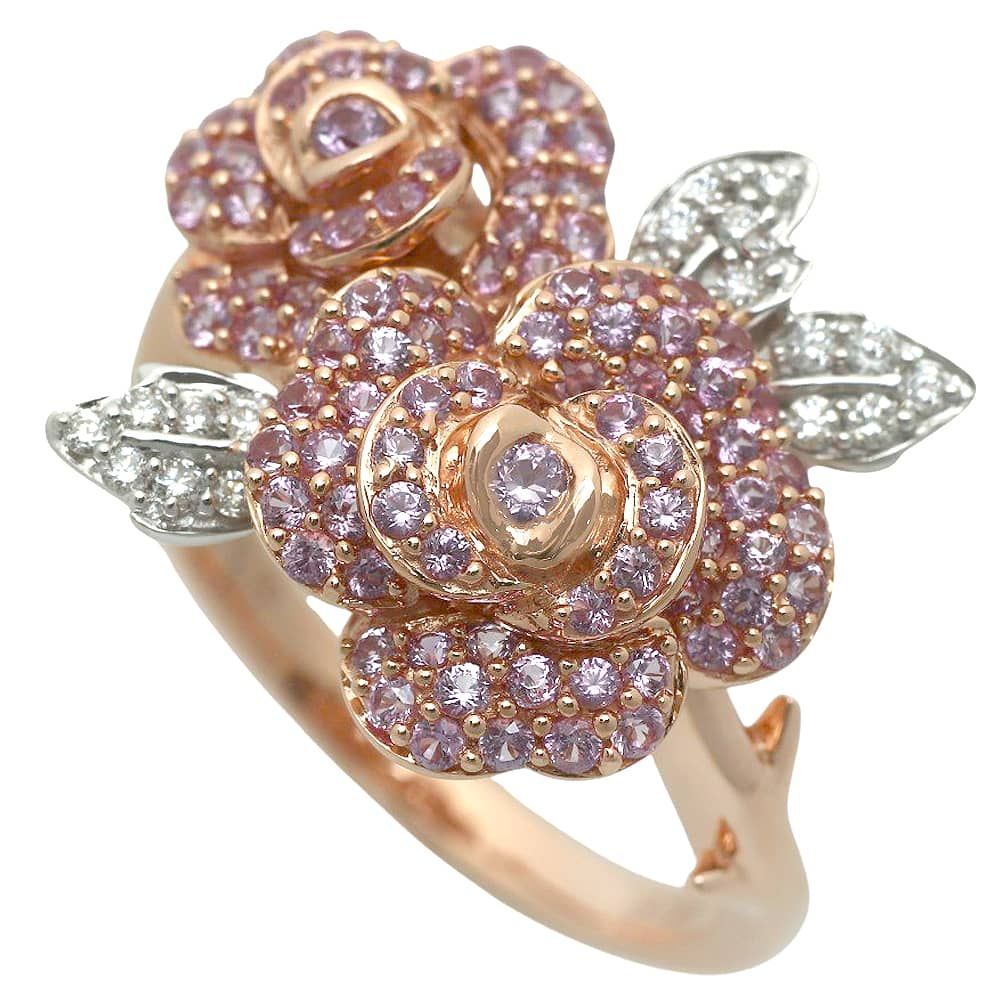 鑑付 天然コランダムリング 指輪 7 4 g K 18 PG メレピンクサファイア 1 10 ct メレダイヤ 0 13 16号 花 ノーブランド