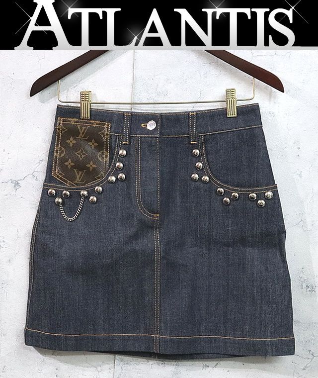 ルイヴィトン Louis Vuitton スタッズ付き デニムスカート モノグラム インディゴブルー size 36 17939